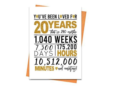 Gold 20th Birthday Card Printable Birthday Card 20th Etsy