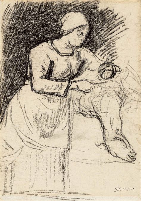 Jean François Millet Gruchy 1814 1875 Barbizon A Woman Shearing A Sheep Christies