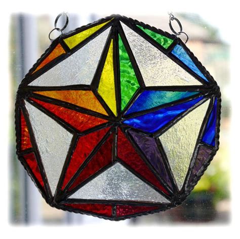 Rainbow Star Stained Glass Suncatcher Decagon Stained Glass Stained Glass Ornaments Glass