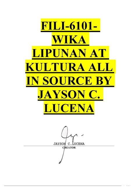 Fili 6101 Wika Lipunan At Kultura All In Source By Jayson C Compress