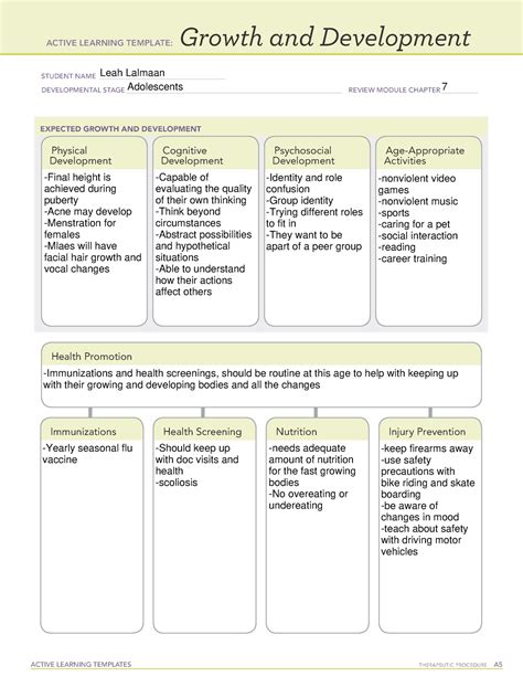 Adolescents Growth And Development Ati Active Learning Templates