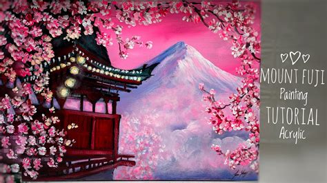 How To Paint Cherry Blossoms And Mount Fuji 🗻 🌸 Acrylic Painting Tutorial