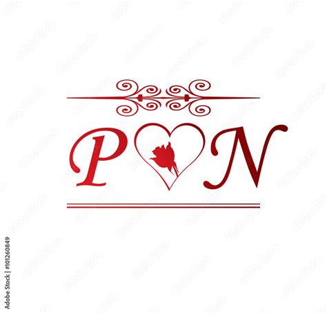 Pn Love Initial With Red Heart And Rose Stock Vector Adobe Stock