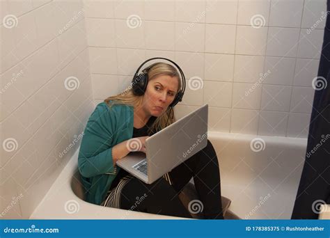Hiding In The Tub Working From Home Stock Image Image Of Noise Alone