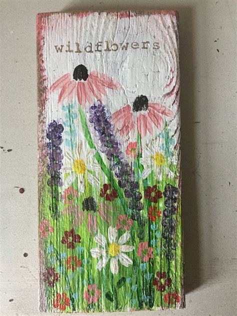 Wildflowers Hand Painted On A 3 14w By 7l Piece Of Barn Wood Etsy