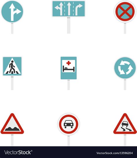 Traffic Sign Icons Set Flat Style Royalty Free Vector Image
