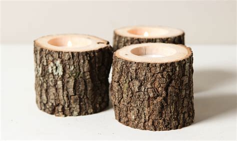 Tree Branch Candle Holders Set Of 3 Short Rustic Wood Candle