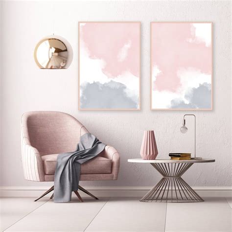 Blush Pink And Grey Abstract Art Set Of 2 Watercolour Prints Etsy In