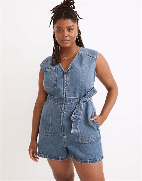 Madewell Zip Front Romper Tencel Denim Edition