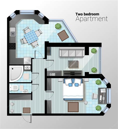 Ilustração Em Vetor Vista Superior Do Apartamento Moderno De Dois