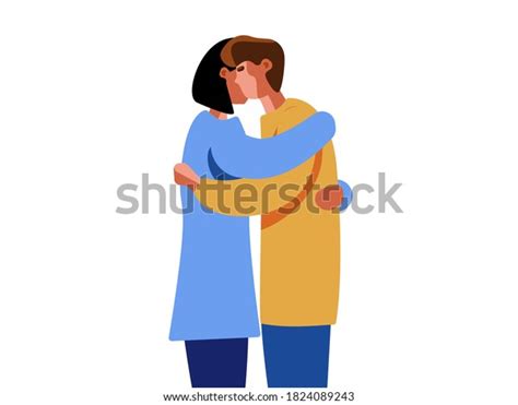 Couple Hugging Illustration Female Male Face Stock Vector Royalty Free