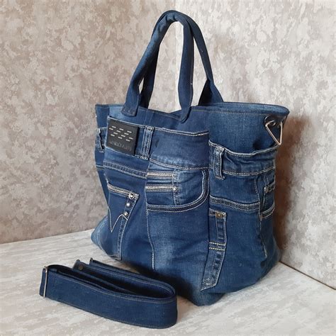 Large Denim Bag Jean Market Tote Bag Casual Hobo Bag Of Etsy