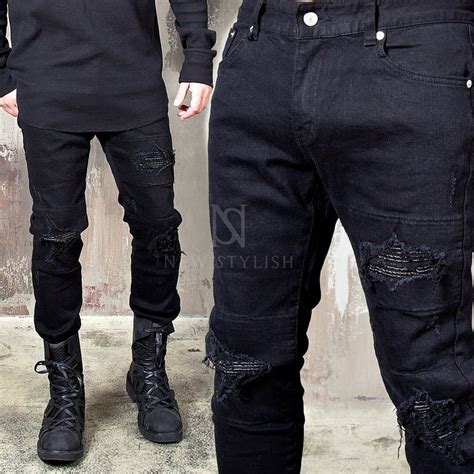 Bottoms ★sold Out ★pintuck Leather Destroyed Black Slim Jeans 327