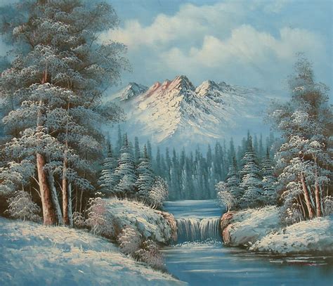 Very Nice Oil Painting Of Landscape Snow Field Mountain