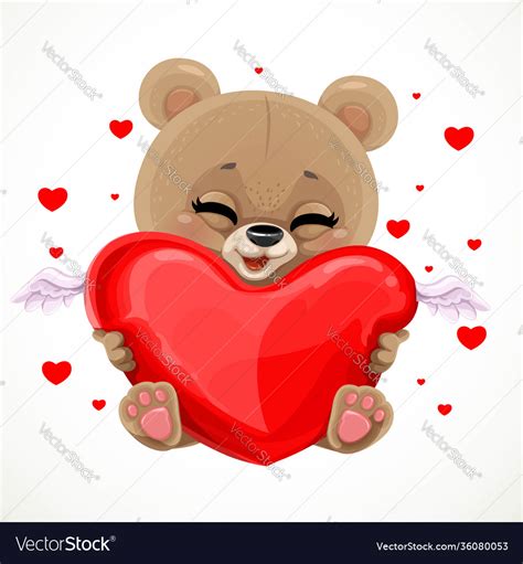 Cute Cartoon Baby Bear Hugs With Love A Big Soft Vector Image