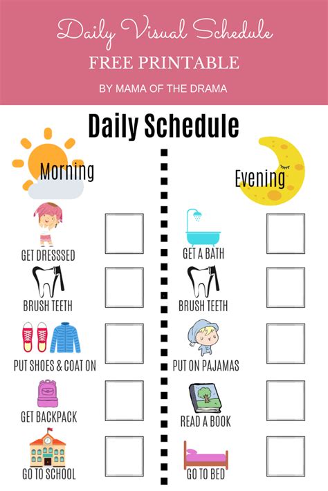 Our daily routine does not change often. Visual Daily Schedule Free Printable | Mama of the Drama ...