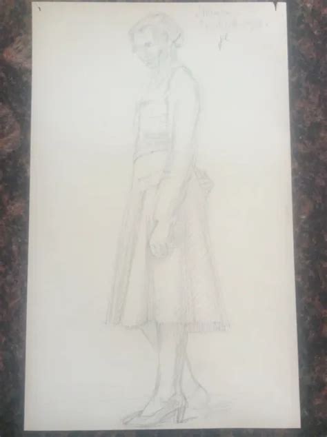 Signed Lillian Mingay Pencil Drawing Female Figure S