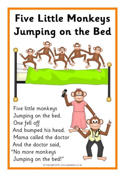 Five Little Monkeys Jumping On The Bed Song Sheets Sb11704