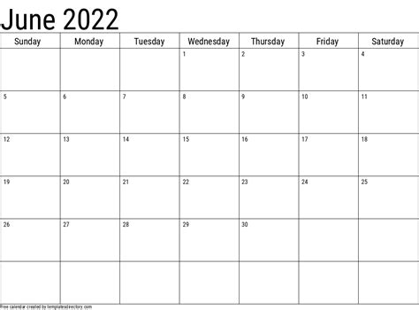 2022 June Calendar Template