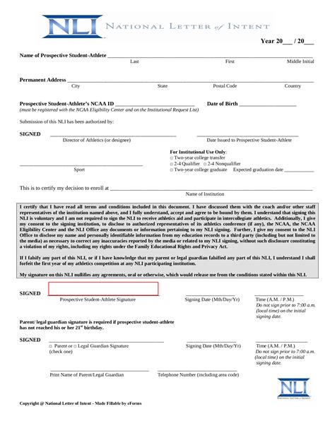 College National Letter Of Intent Sample Hq Template Documents