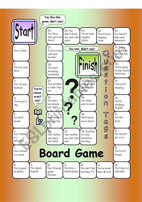 Board Game Question Tags Esl Worksheet By Philipr