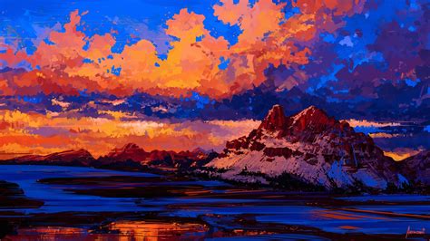 Wallpaper Landscape Sunset Reflection Sky Artwork Sunrise