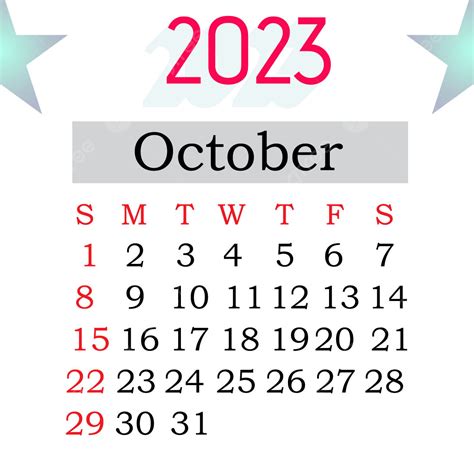 October 2023 Month Calendar Vector Template Download On Pngtree