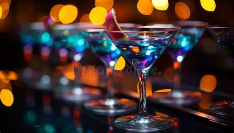 Nightclub Celebration Martini Glass Illuminated Refreshing Cocktail Pouring Generated By Ai