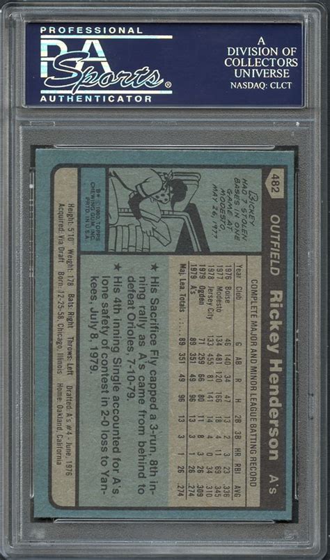 We have almost everything on ebay. Lot Detail - 1980 Topps #482 Rickey Henderson PSA 10 GEM MINT