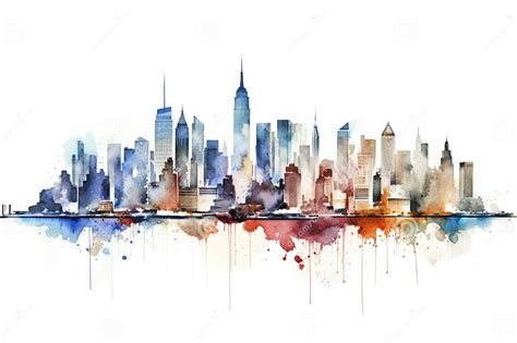 Manhattan Clip Art Watercolor Illustration Stock Illustration