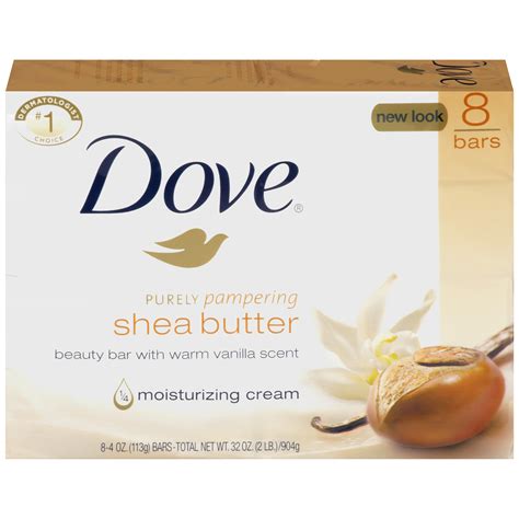 Dove more moisturizing than bar soap white beauty bar, gentle cleanser for softer and smoother skin. Dove Bar Soap, Nourishing Care Shea Butter, 8 - 4 oz (114 ...