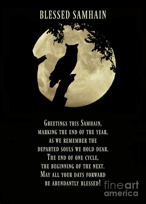 Samhain Blessings With Owl And Harvest Moon Celtic Halloween