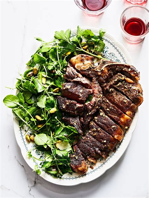 People don't always associate steak with italian cooking, but in fact, one of the glories of tuscan cuisine is a simply prepared porterhouse steak, grilled rare, over a wood fire: Bistecca alla Fiorentina with Watercress and Pistachio ...