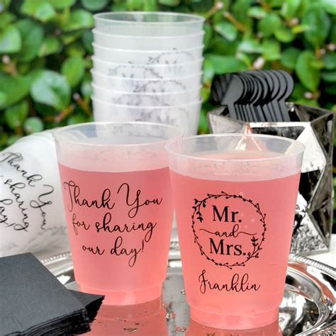 16 Ounce Frosted Shatterproof Wedding Cups Personalizes With Here To