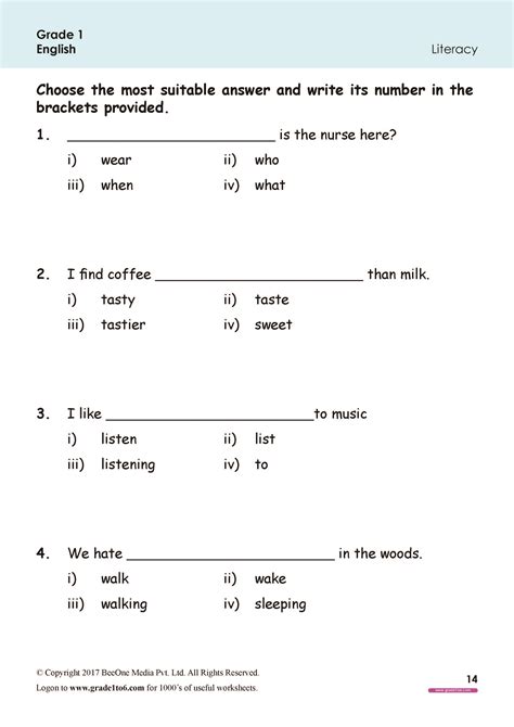 English And Literacy Worksheets