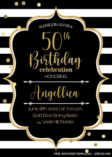 Free printable baby shark birthday invitation templates. Black And Gold 50th Birthday Invitation Templates ...