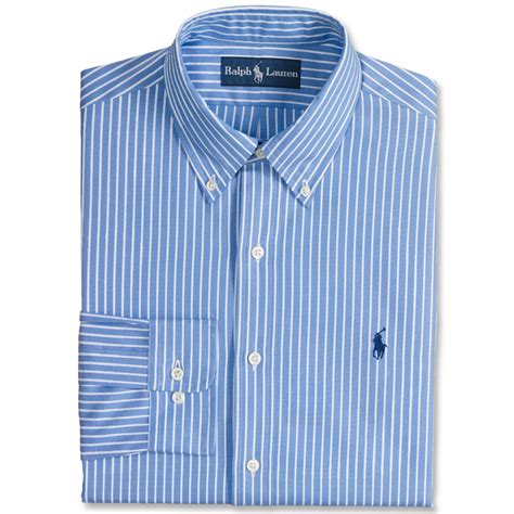Ralph Lauren Polo Custom Fit Blue And White Stripe Dress Shirt In Blue