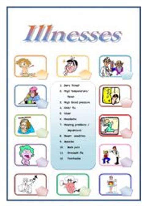 Table of contents ⬤ word list of health and illnesses vocabulary in english ⬤ flip the card game about health and illnesses vocabulary here is a nice game to learn health and illnesses vocabulary. Illnesses pictionary - ESL worksheet by viccxx