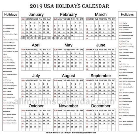 Usa Holiday List 2019 Holiday List New Year Calendar Holiday Calendar