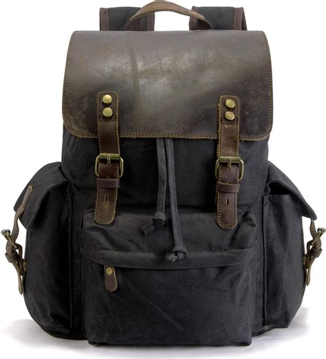 Suvom Vintage Canvas Backpacks Genuine Leather 156 Laptop Rucksack
