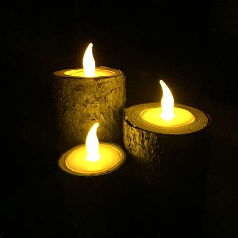 Rustic Wood Candle Holders With Led Tealights Included Action