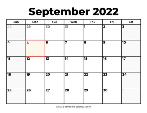 September 2022 Calendar With Holidays A Printable Calendar