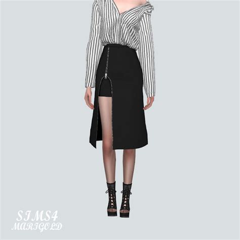 Zipper Slit Midi Skirt At Marigold Sims 4 Updates