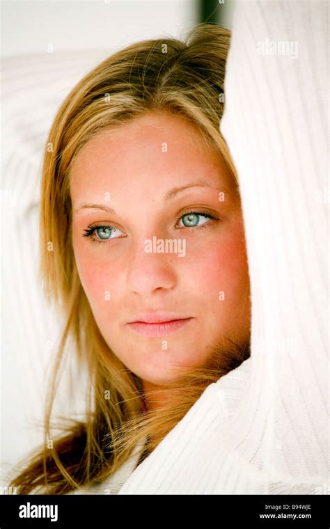 Natural Portraits Of An Attractive Blond Blue Eyed Teenage Girl Stock