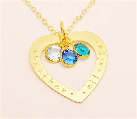 Personalized Mothers Day Jewelry K Gold Open Heart Necklace Etsy
