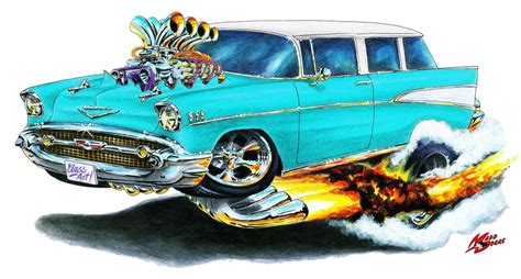 1957 Chevy Nomad Wall Decal Vintage Classic Cartoon Car Vinyl Image 0