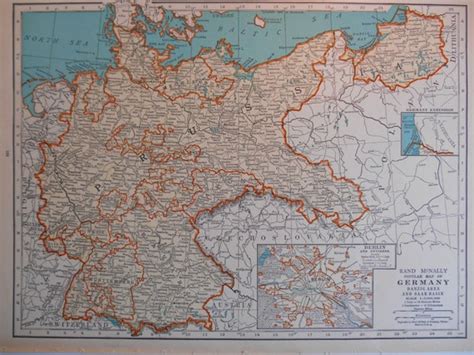 Pre Wwii Germany Map Berlin Inset 1936 Rand Mcnally Aqua