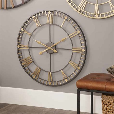 Antique Bronze And Gold Metal Round Wall Clock Silver Mushroom