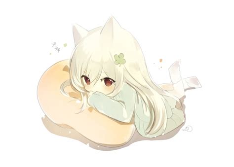 Wallpaper Anime Girl Chibi Cute Animal Ears Pillow