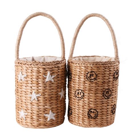 Japan Style Bucket Cylindrical Straw Handbag Round Barrel Wheat Straw
